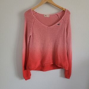 Hollister pink ombre long sleeve chunky knit vneck sweater